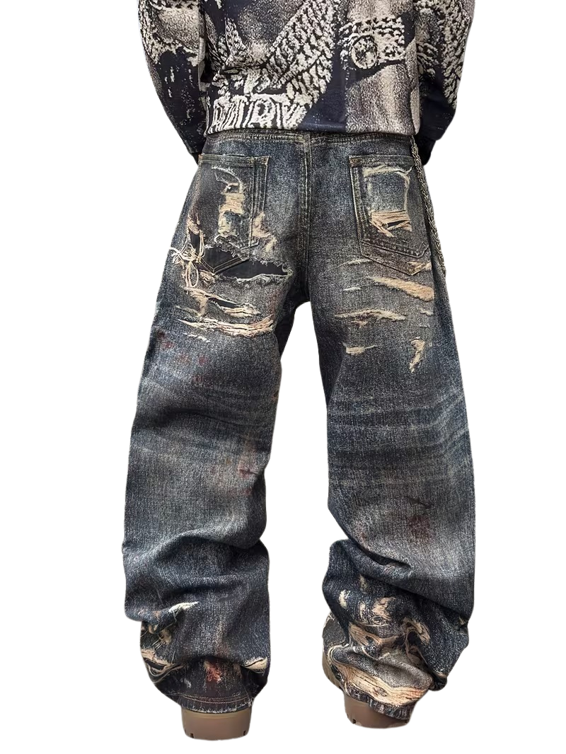 "DISTRESSED" BAGGY JEANS