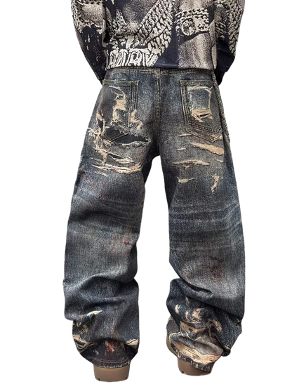 "DISTRESSED" BAGGY JEANS