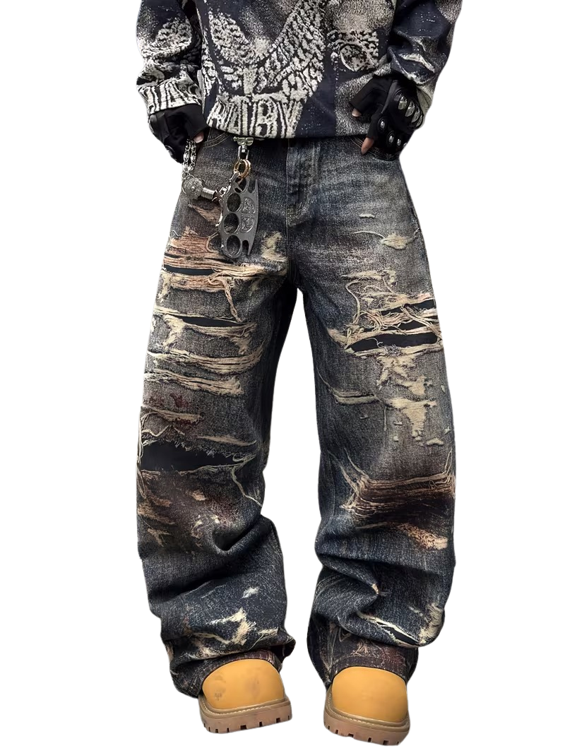 "DISTRESSED" BAGGY JEANS