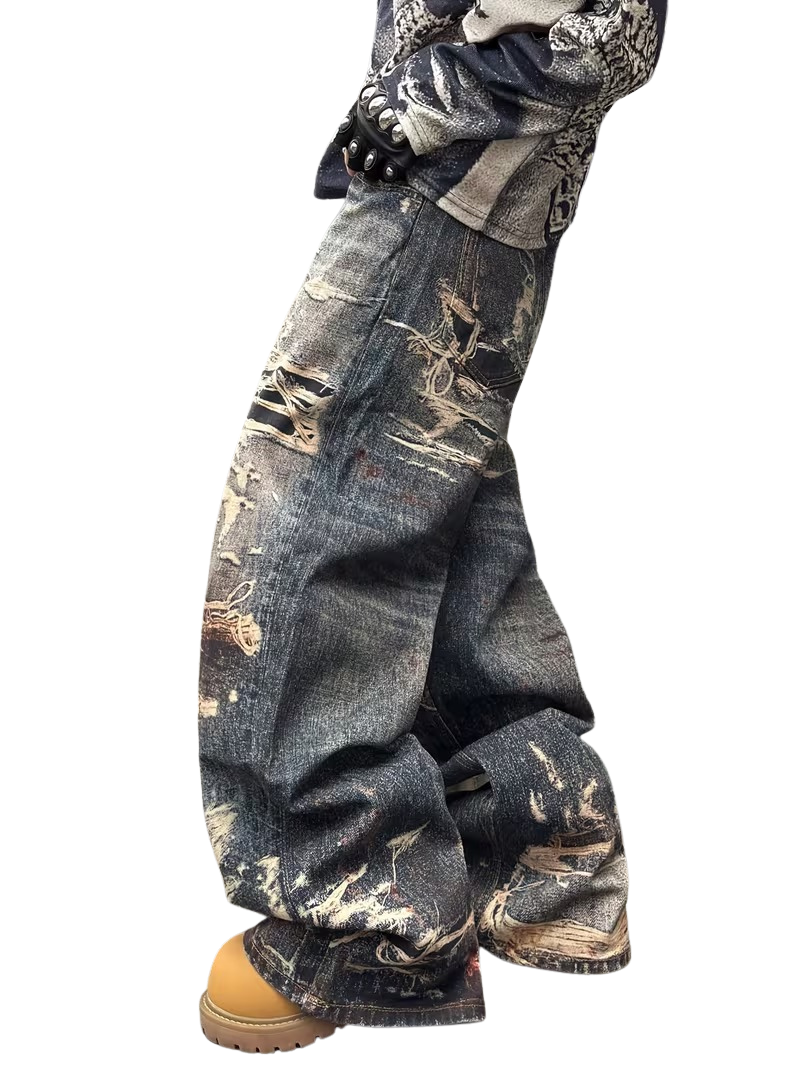 "DISTRESSED" BAGGY JEANS