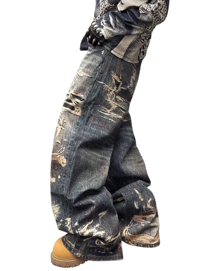 "DISTRESSED" BAGGY JEANS